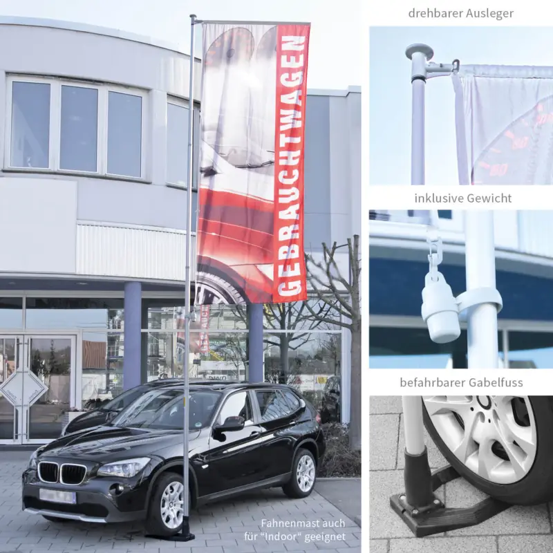 Direktkauf Fahnenmast Car Teleskopmast bis 5,35 m mit Ausleger 120 cm, Ø 2 cm Ausleger 120 cm