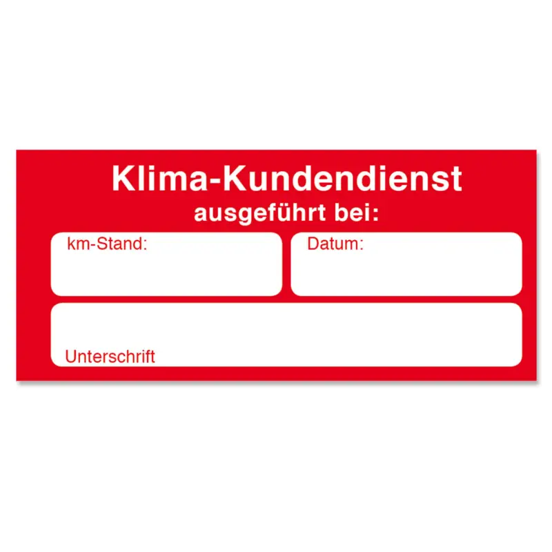 Schneller Versand Serviceaufkleber Klima-Kundendienst bei Datum / km-Stand